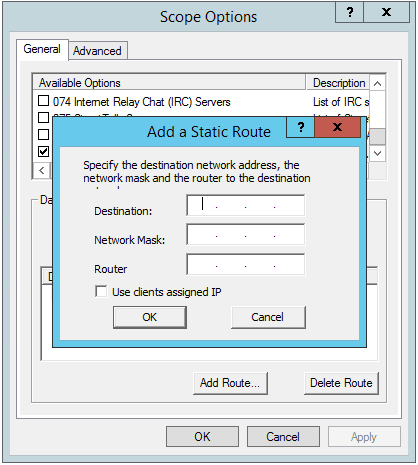 Adding DHCP option 121 to a Windows DHCP Server